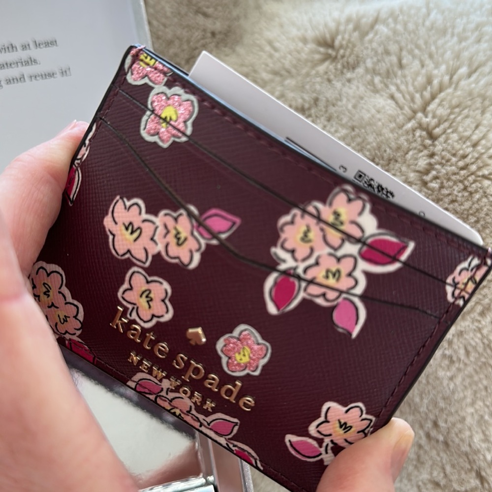 Kate Spade saffiano leather floral slim card holder